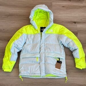 Men's The North Face HMLYN Down Parka size medium light blue/fluorescent yellow